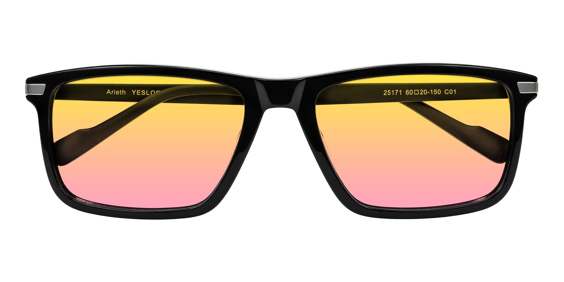 Folded Front of Arleth in Black with Yellow / Pink Gradient Lenses