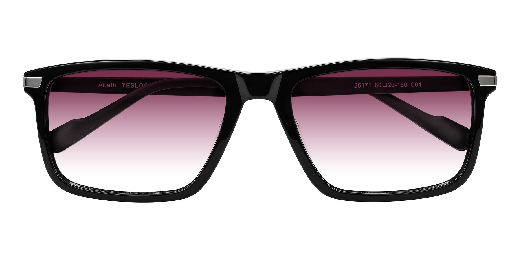 Folded Front of Arleth in Black with Wine Gradient Lenses