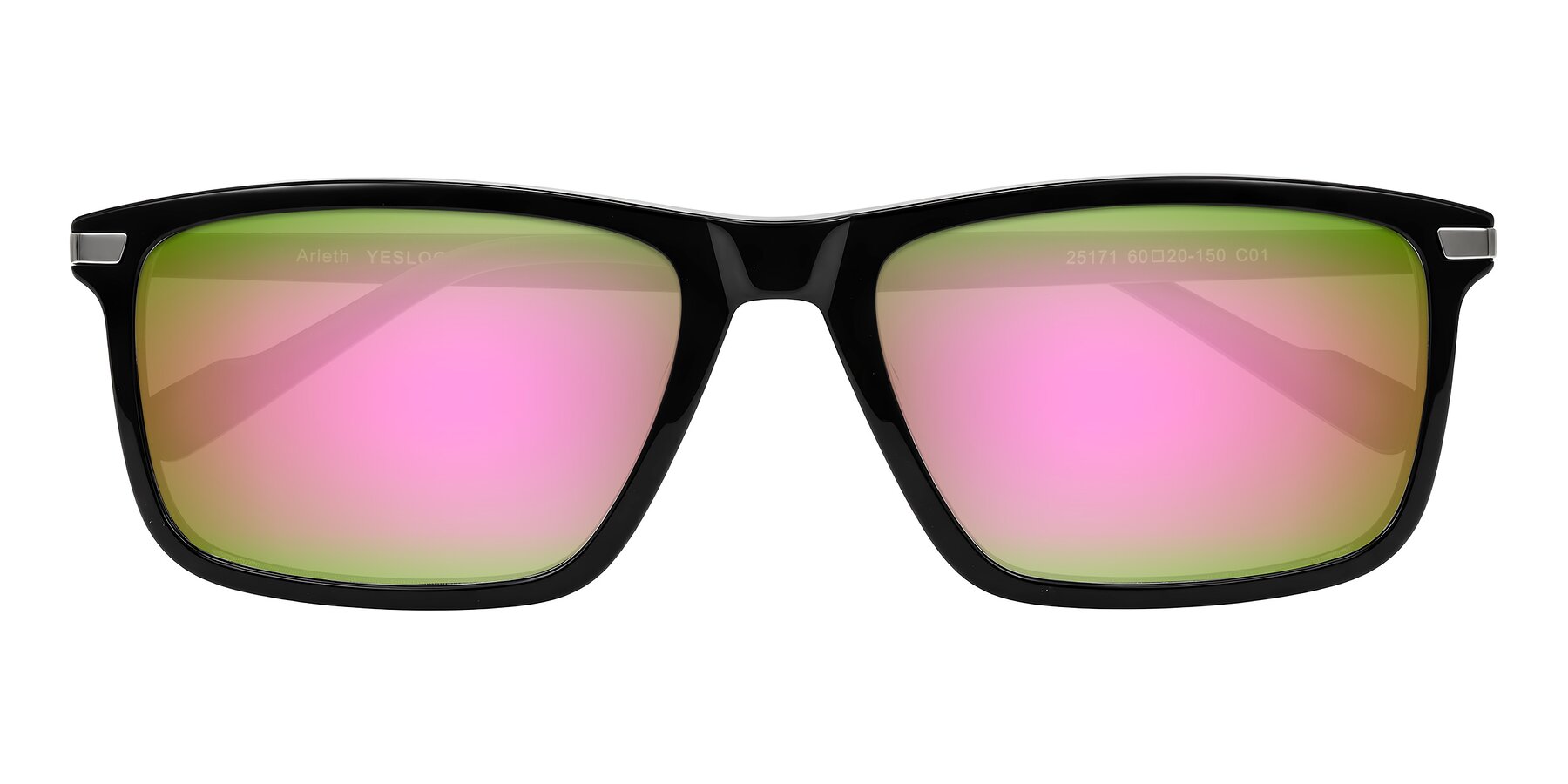 Folded Front of Arleth in Black with Pink Mirrored Lenses