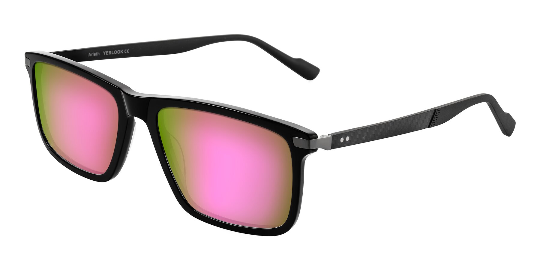 Angle of Arleth in Black with Pink Mirrored Lenses