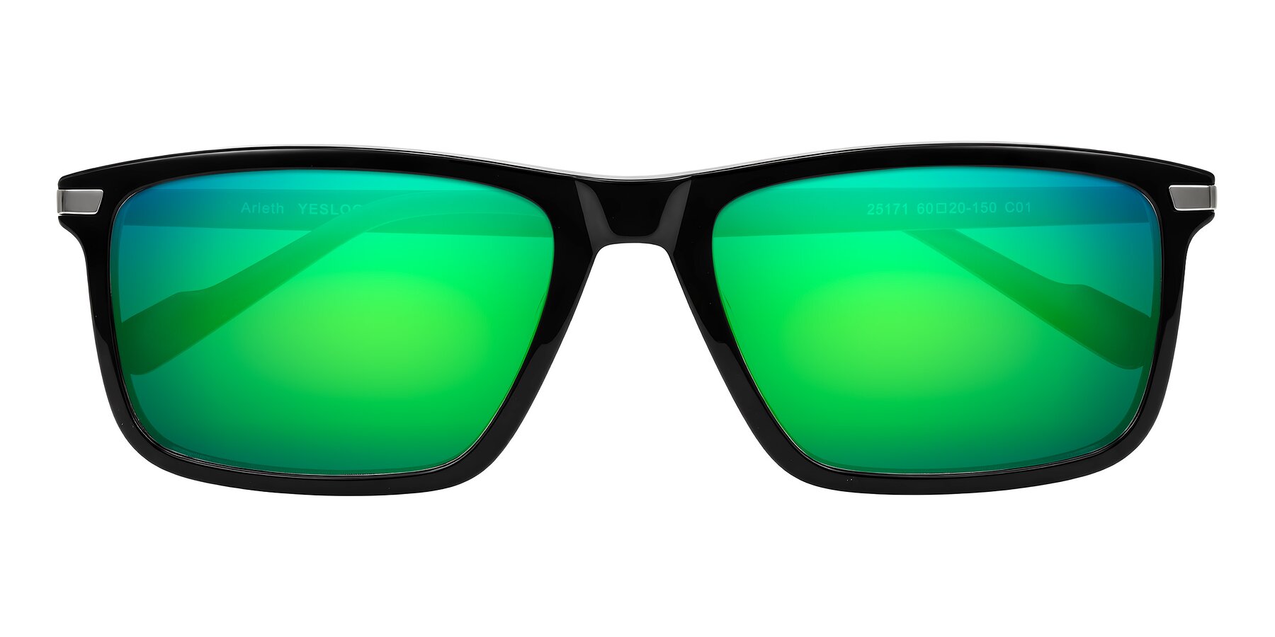Folded Front of Arleth in Black with Green Mirrored Lenses