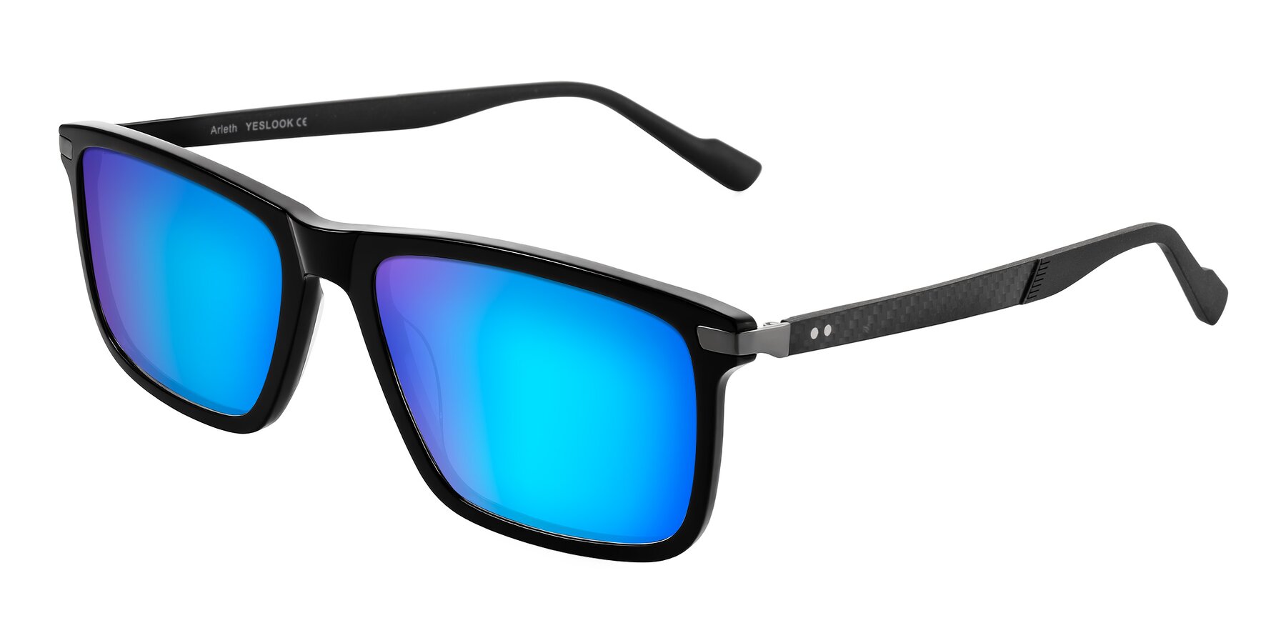 Angle of Arleth in Black with Blue Mirrored Lenses