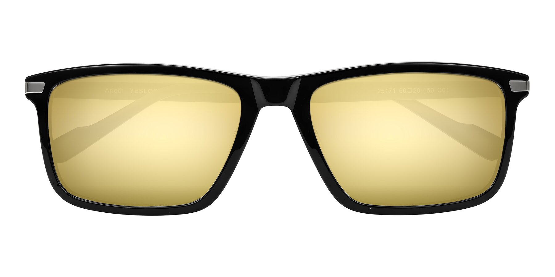 Folded Front of Arleth in Black with Gold Mirrored Lenses