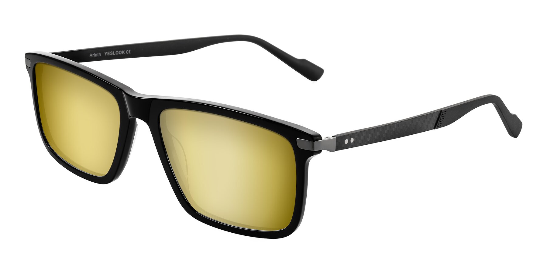 Angle of Arleth in Black with Gold Mirrored Lenses