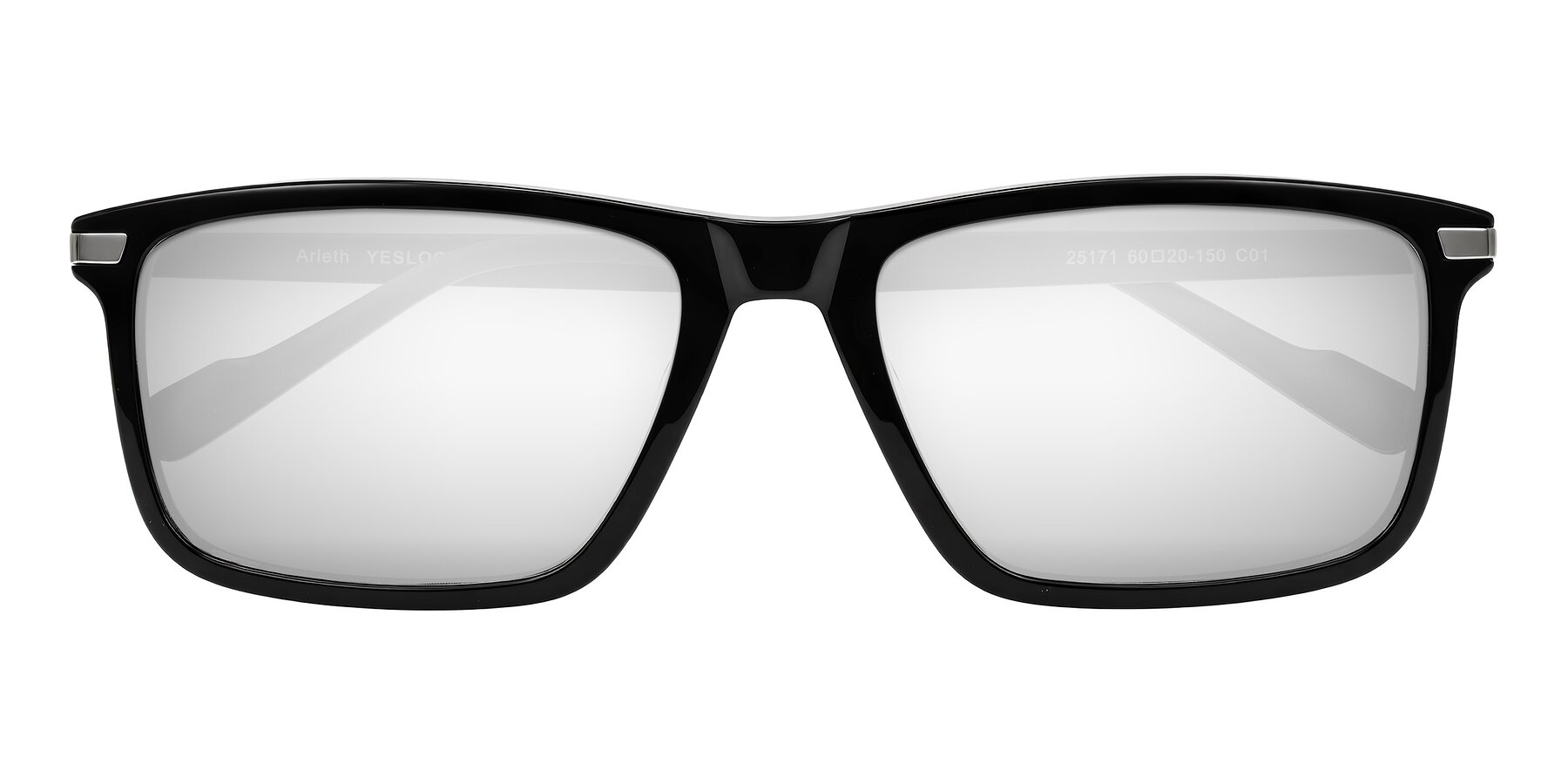 Folded Front of Arleth in Black with Silver Mirrored Lenses