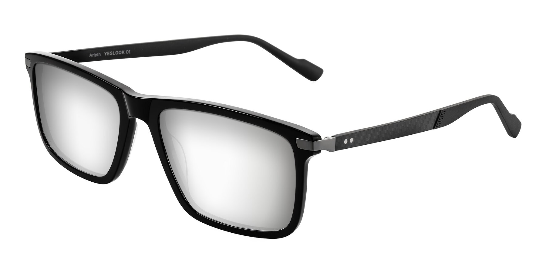 Angle of Arleth in Black with Silver Mirrored Lenses