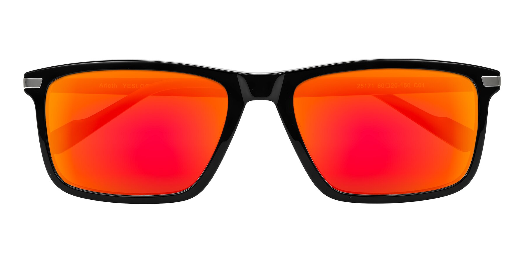 Folded Front of Arleth in Black with Red Gold Mirrored Lenses