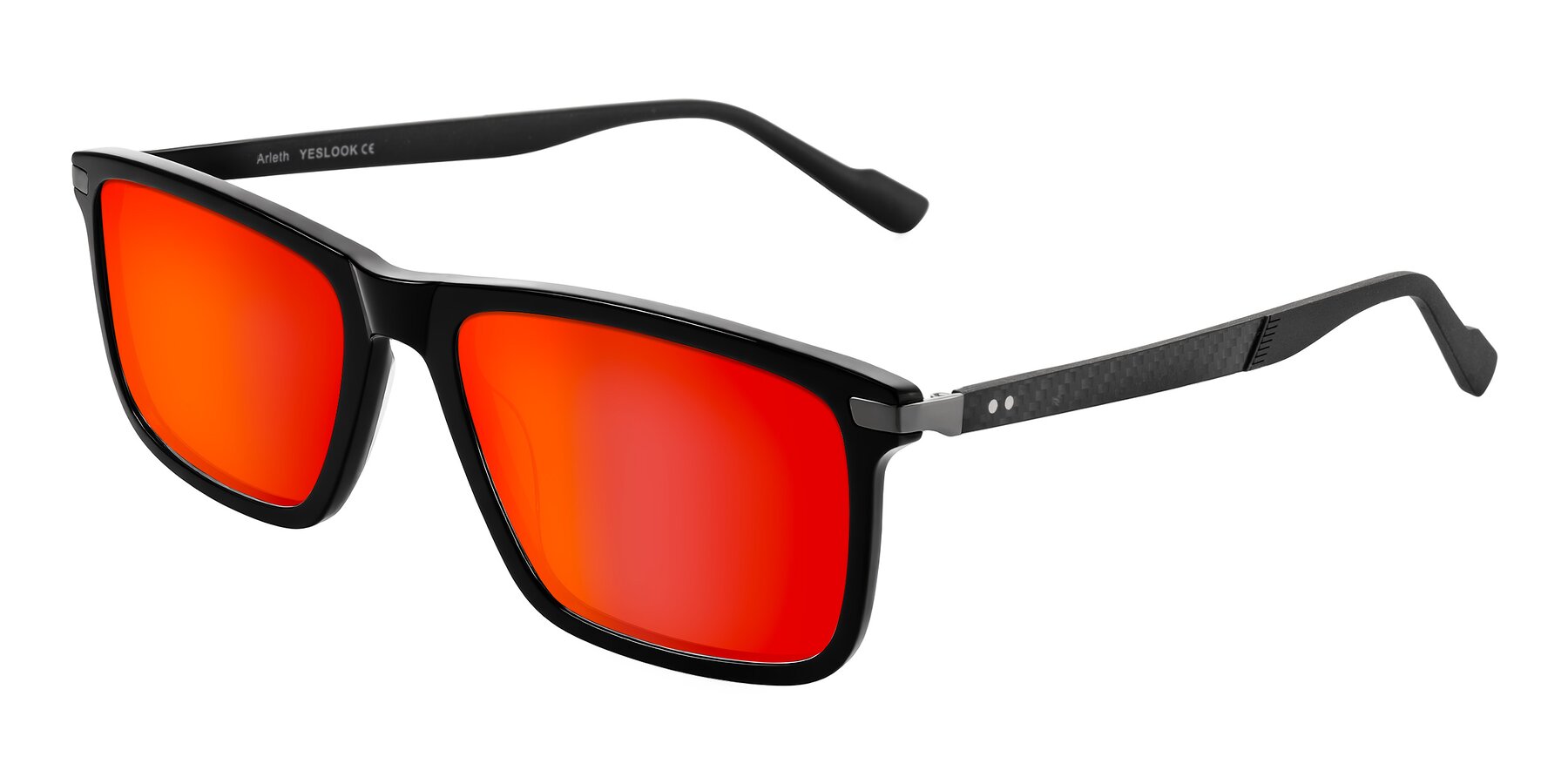 Angle of Arleth in Black with Red Gold Mirrored Lenses