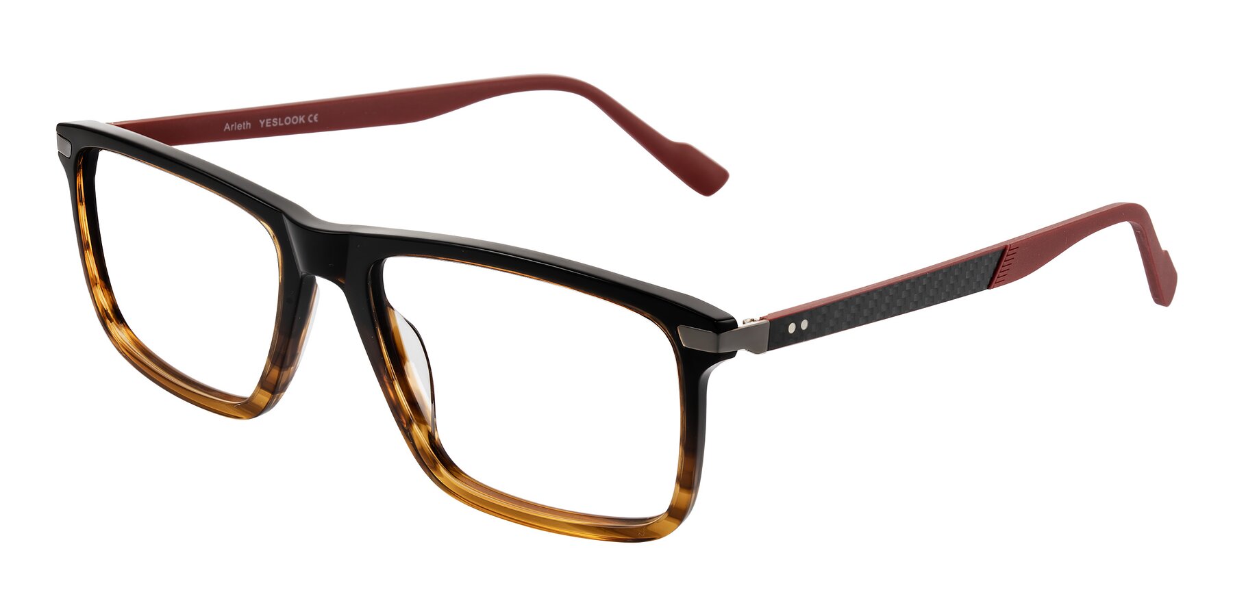 Angle of Arleth in Gradient Brown Striped/Red with Clear Eyeglass Lenses