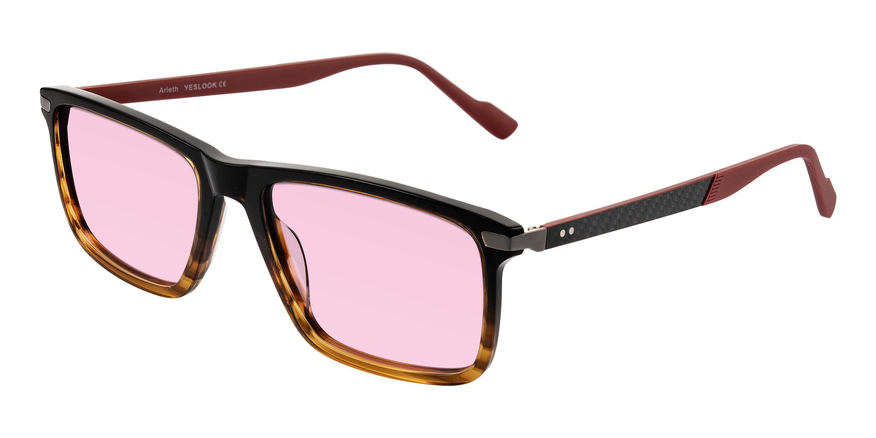 Angle of Arleth in Gradient Brown Striped/Red with Light Pink Tinted Lenses