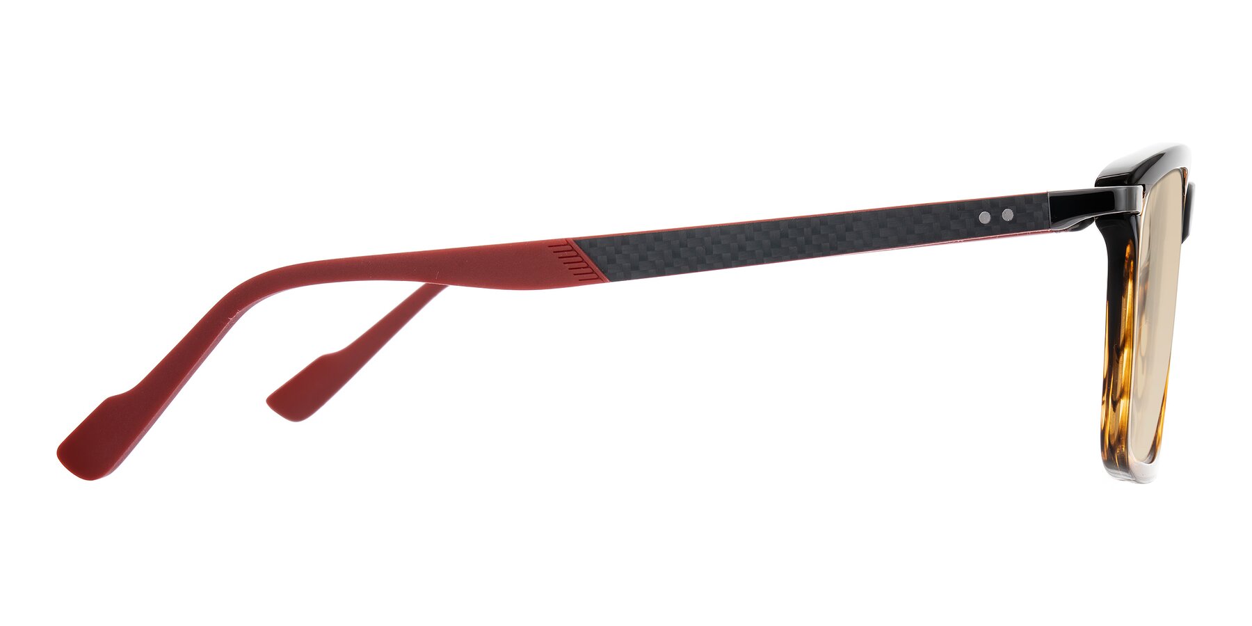 Side of Arleth in Gradient Brown Striped/Red with Light Brown Tinted Lenses