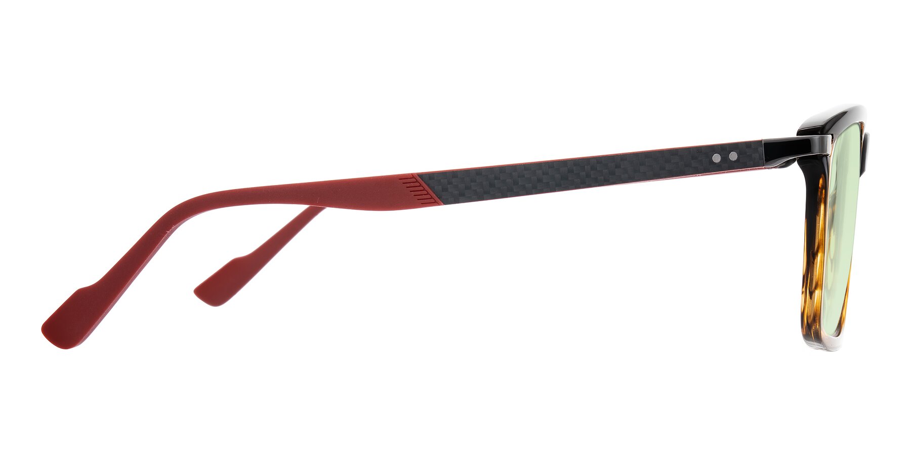 Side of Arleth in Gradient Brown Striped/Red with Light Green Tinted Lenses