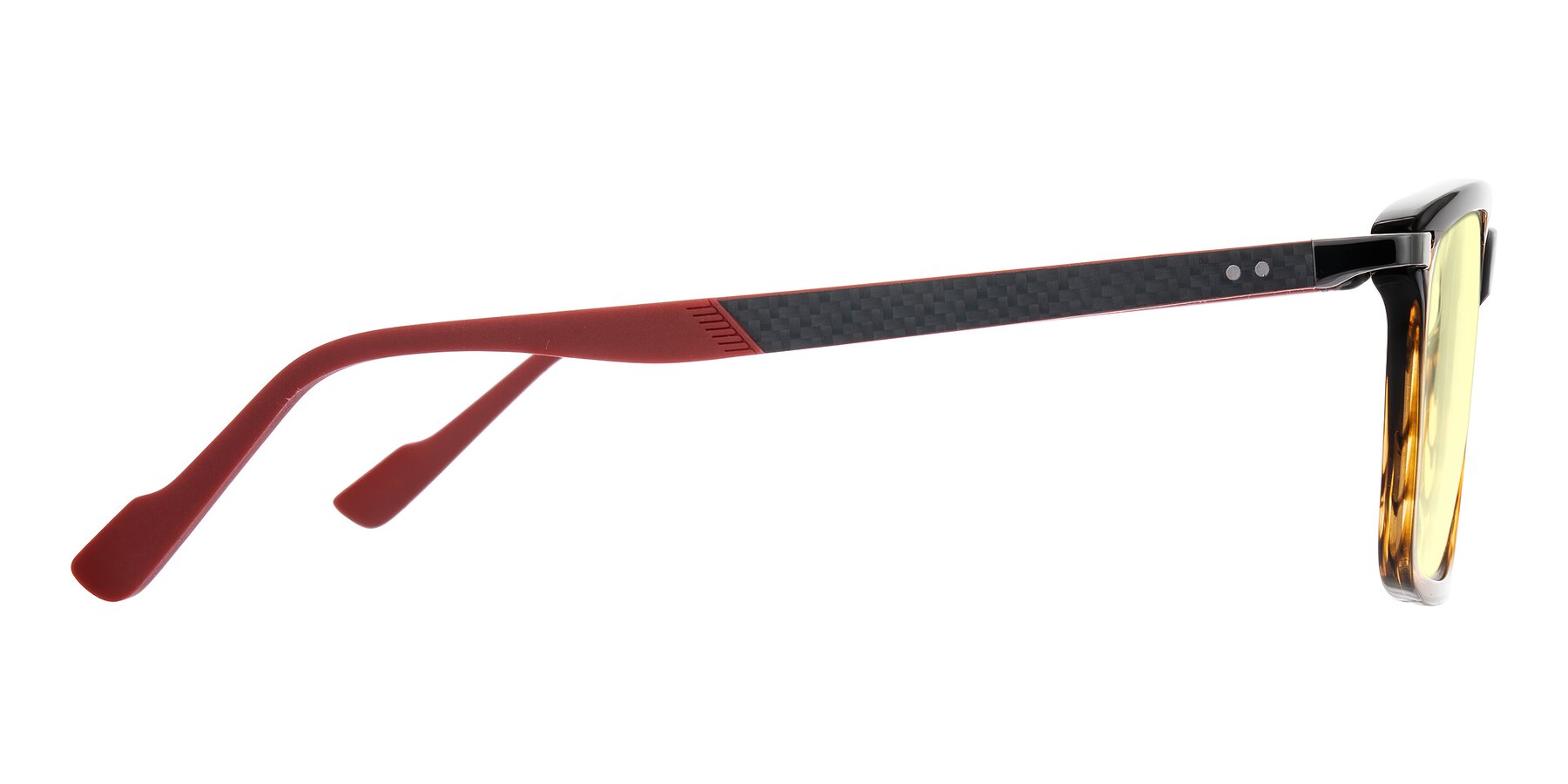 Side of Arleth in Gradient Brown Striped/Red with Light Yellow Tinted Lenses