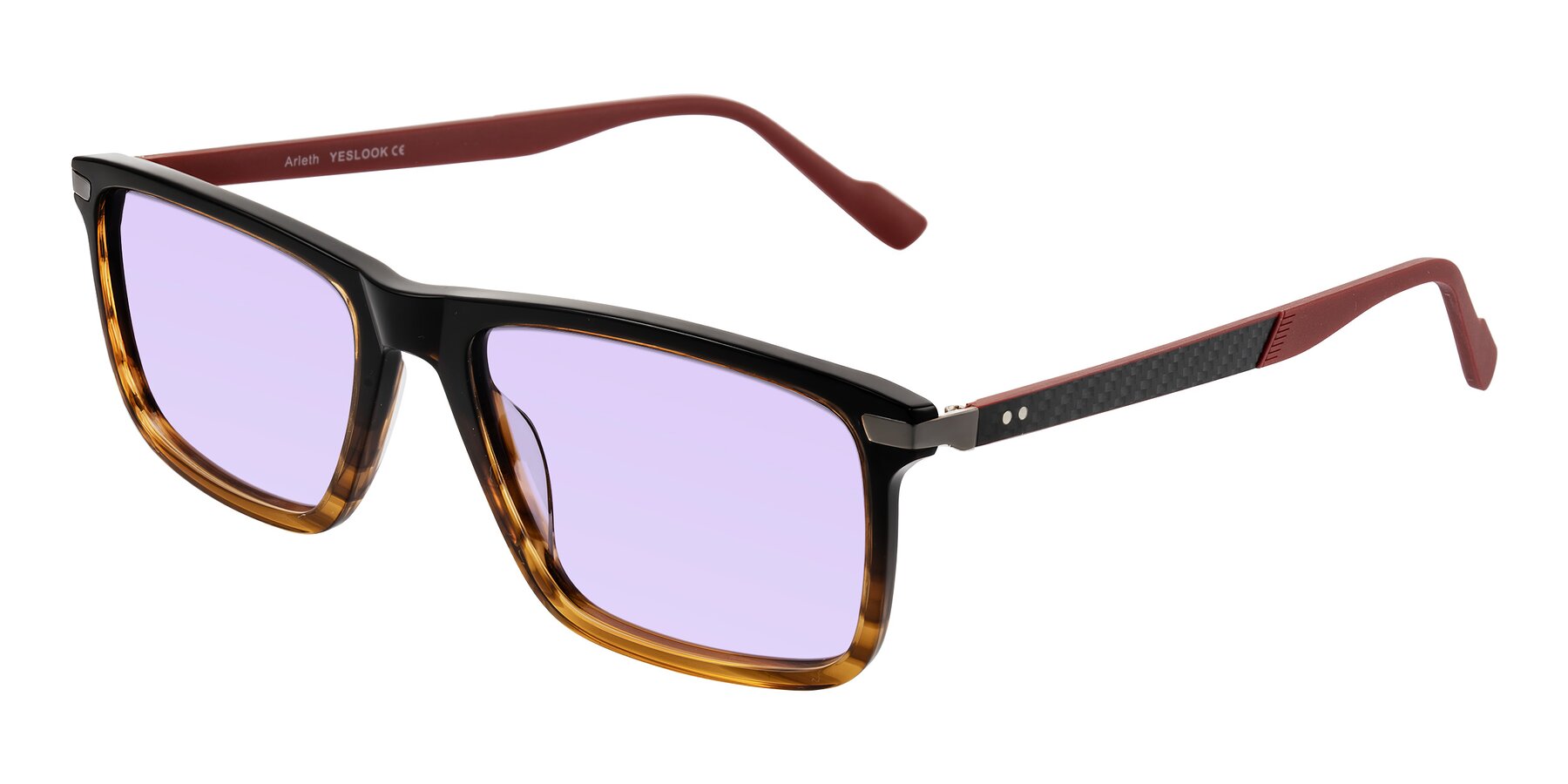 Angle of Arleth in Gradient Brown Striped/Red with Light Purple Tinted Lenses