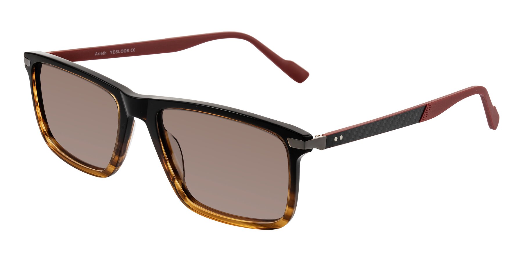 Angle of Arleth in Gradient Brown Striped/Red with Medium Brown Tinted Lenses