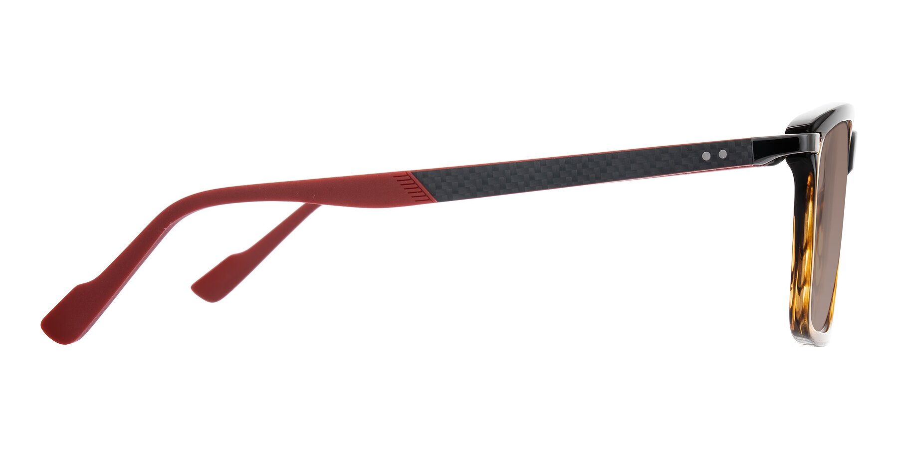 Side of Arleth in Gradient Brown Striped/Red with Medium Brown Tinted Lenses