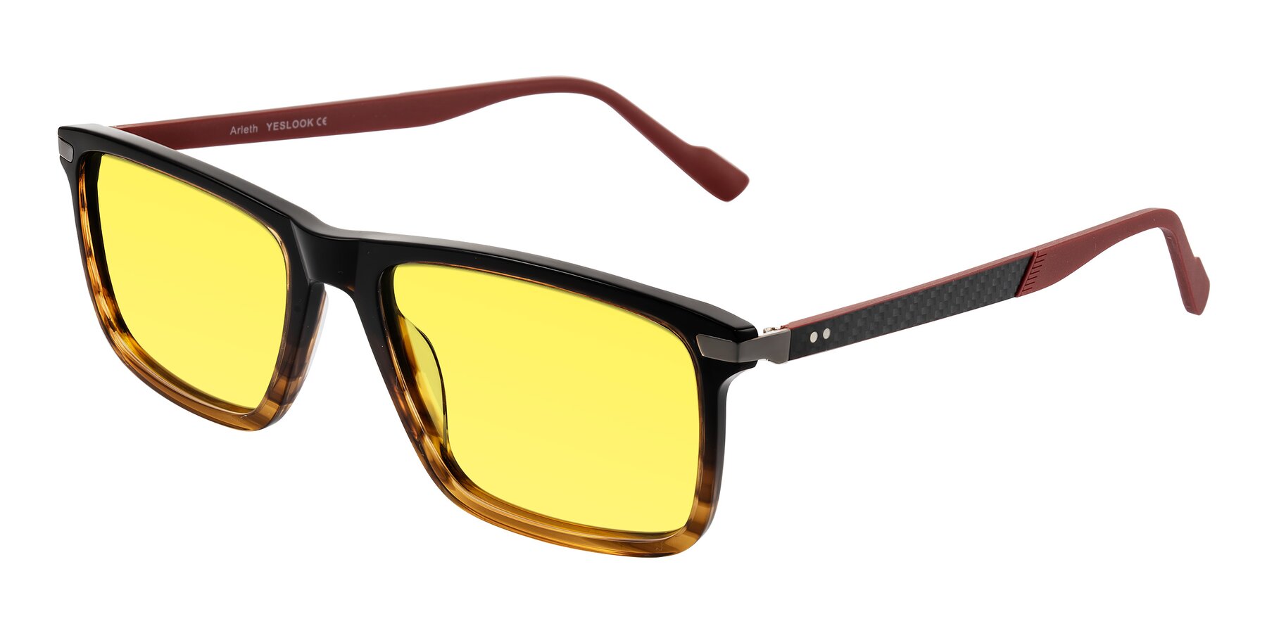 Angle of Arleth in Gradient Brown Striped/Red with Medium Yellow Tinted Lenses