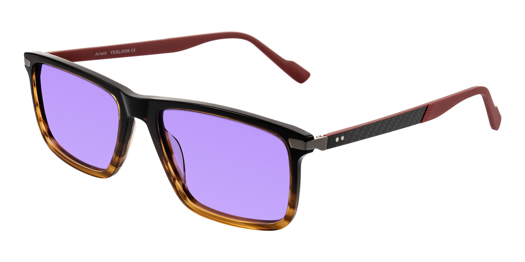 Angle of Arleth in Gradient Brown Striped/Red with Medium Purple Tinted Lenses
