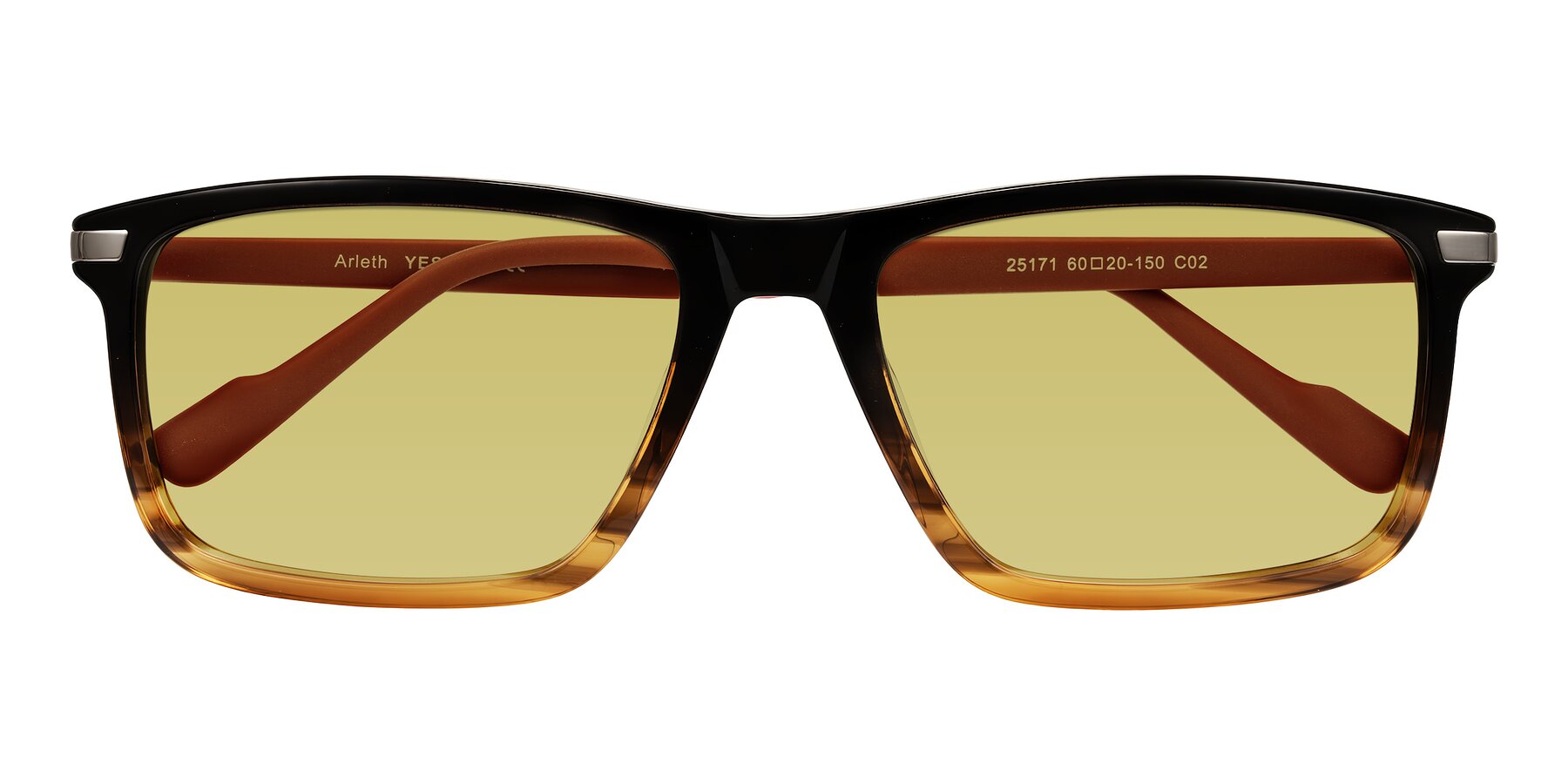 Folded Front of Arleth in Gradient Brown Striped/Red with Medium Champagne Tinted Lenses