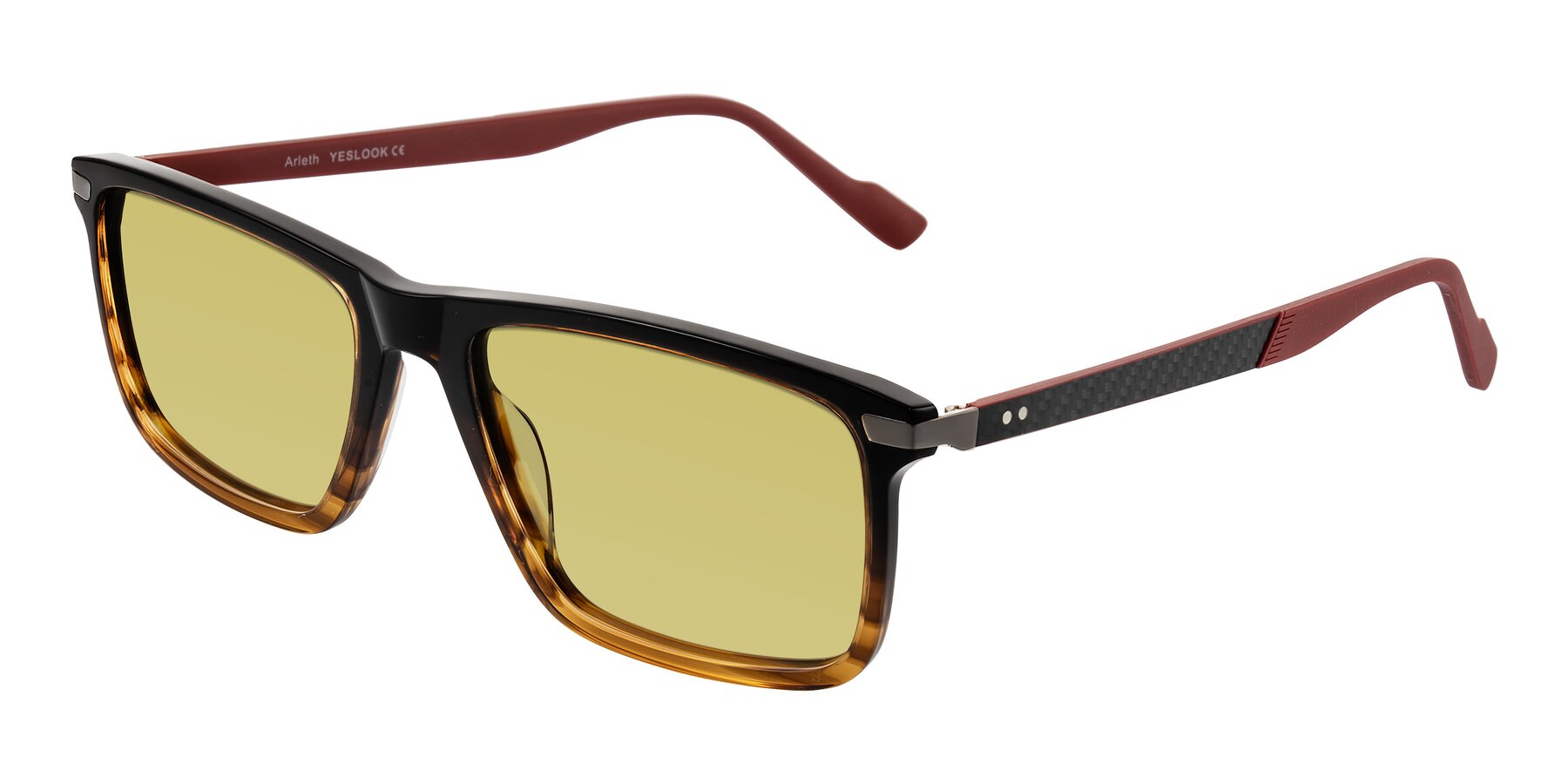 Angle of Arleth in Gradient Brown Striped/Red with Medium Champagne Tinted Lenses