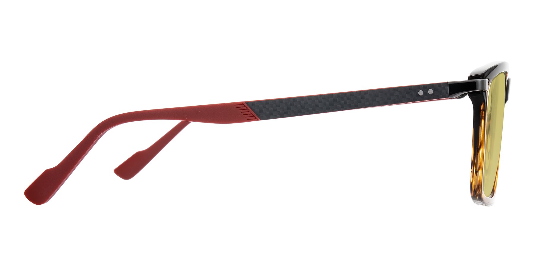 Side of Arleth in Gradient Brown Striped/Red with Medium Champagne Tinted Lenses
