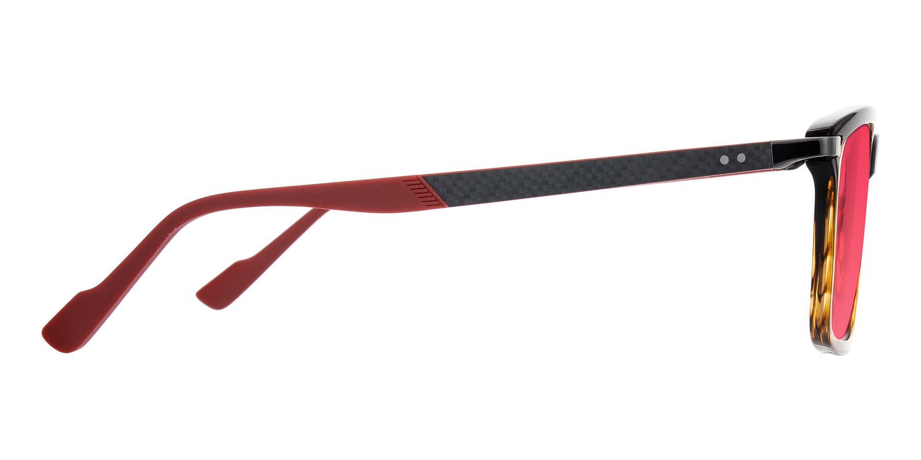 Side of Arleth in Gradient Brown Striped/Red with Red Tinted Lenses