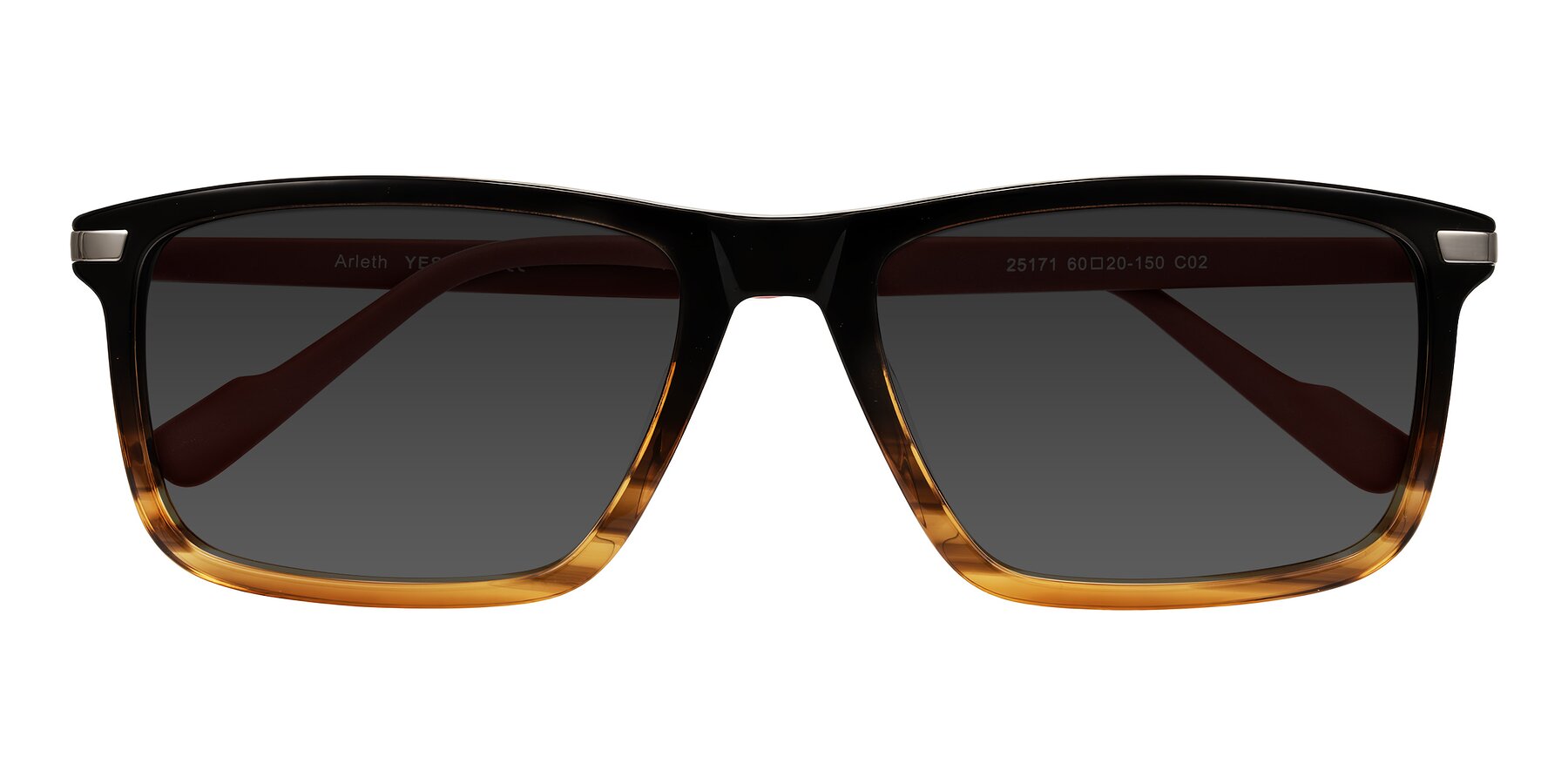 Folded Front of Arleth in Gradient Brown Striped/Red with Gray Tinted Lenses