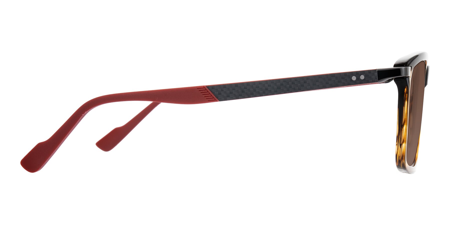 Side of Arleth in Gradient Brown Striped/Red with Brown Tinted Lenses