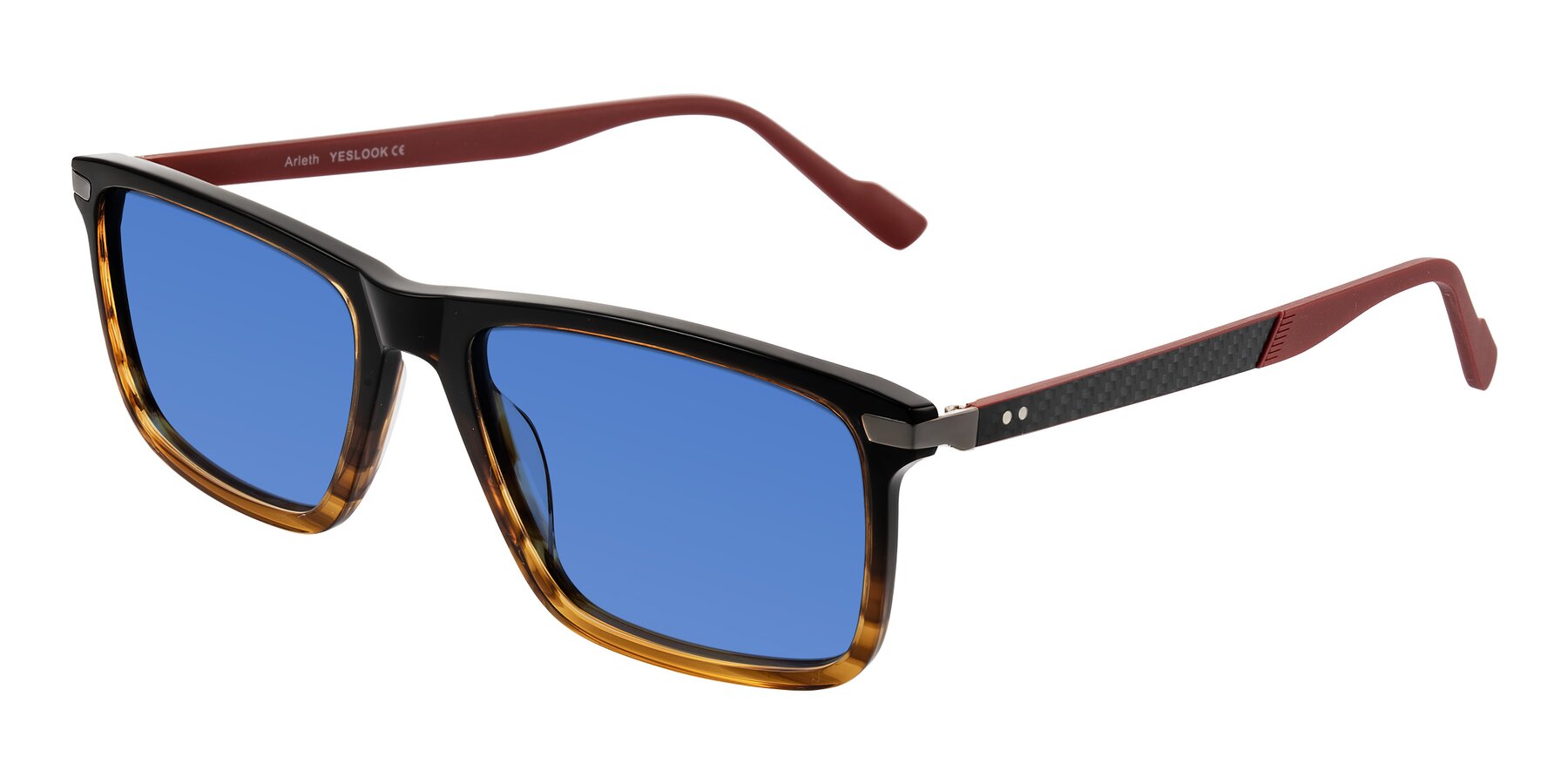 Angle of Arleth in Gradient Brown Striped/Red with Blue Tinted Lenses