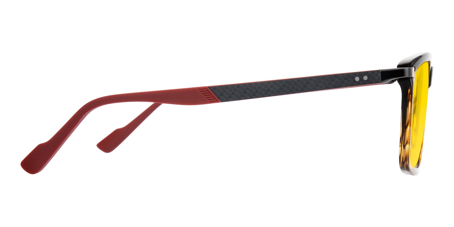 Side of Arleth in Gradient Brown Striped/Red with Yellow Tinted Lenses