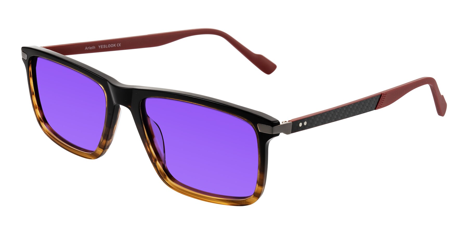 Angle of Arleth in Gradient Brown Striped/Red with Purple Tinted Lenses