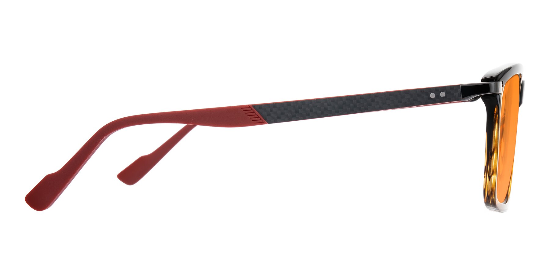 Side of Arleth in Gradient Brown Striped/Red with Orange Tinted Lenses