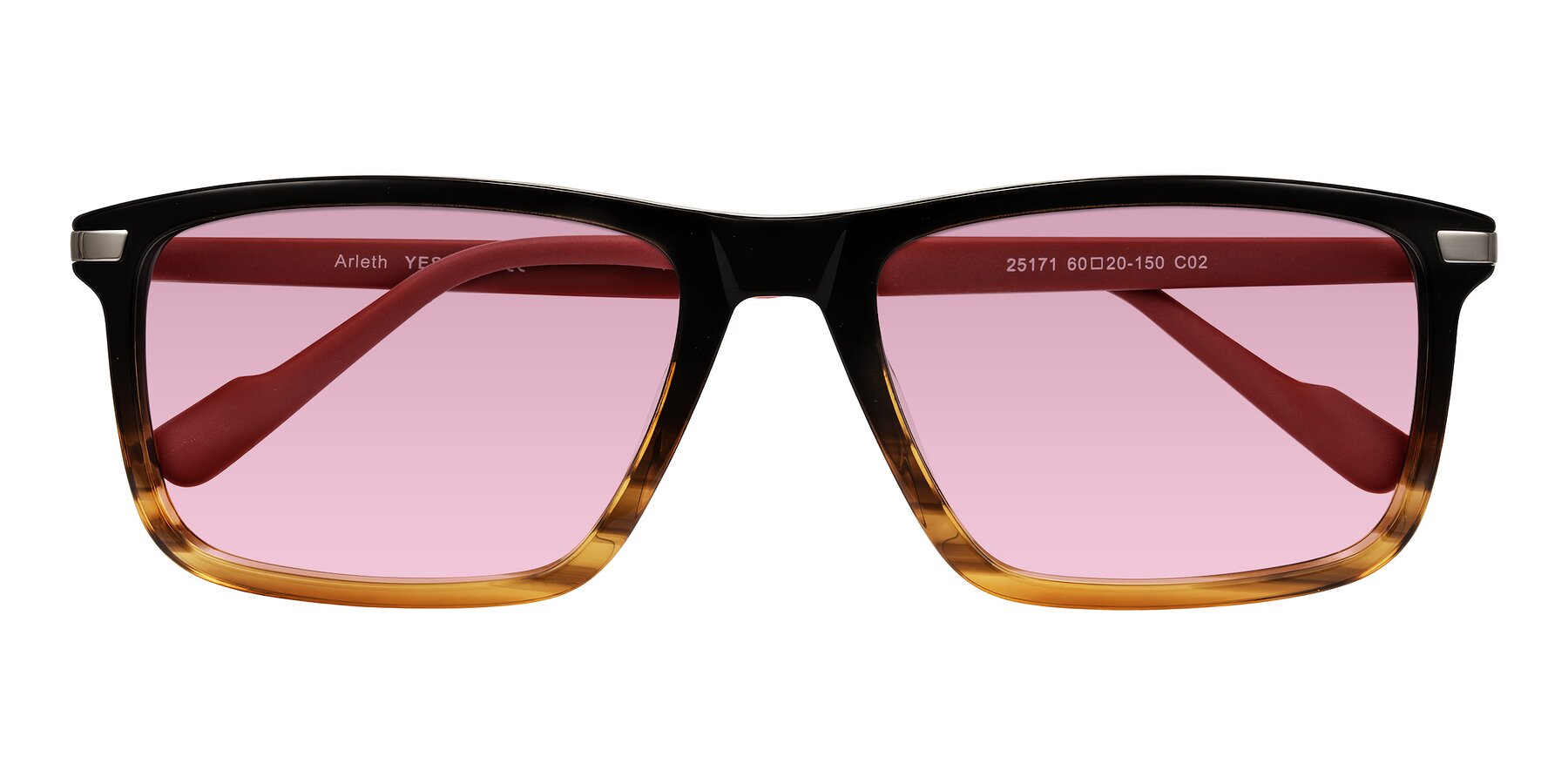 Folded Front of Arleth in Gradient Brown Striped/Red with Light Wine Tinted Lenses