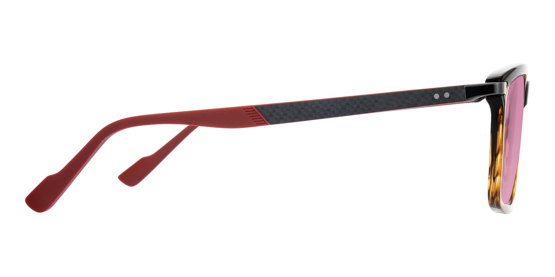 Side of Arleth in Gradient Brown Striped/Red with Medium Wine Tinted Lenses