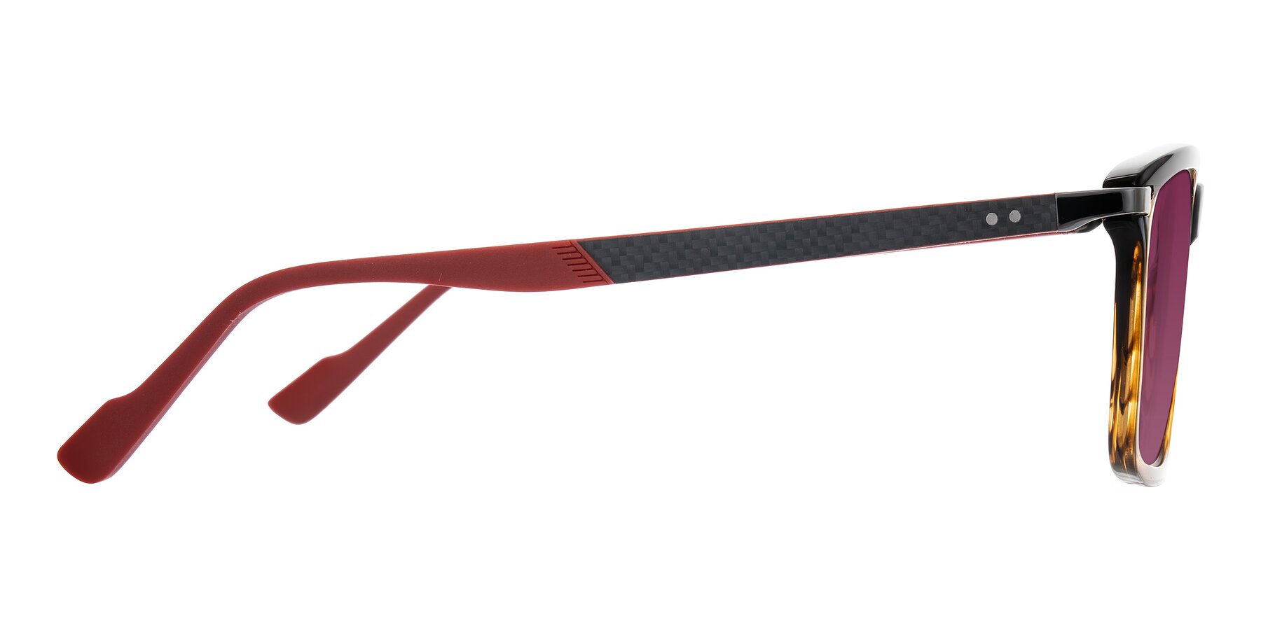 Side of Arleth in Gradient Brown Striped/Red with Wine Tinted Lenses
