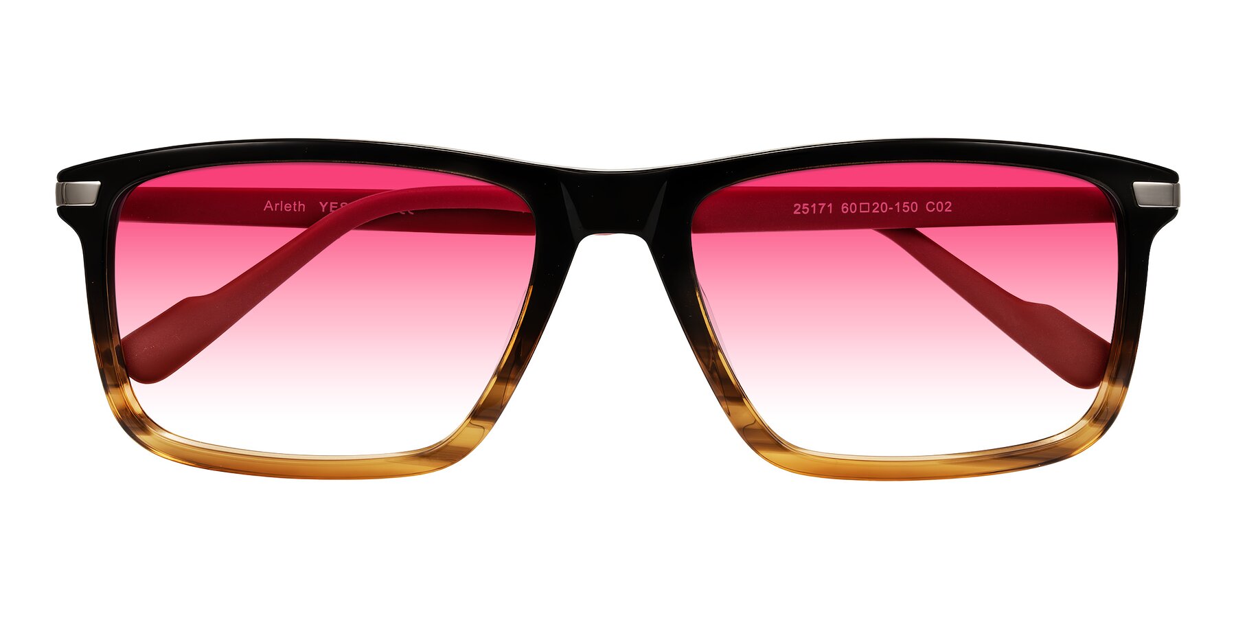 Folded Front of Arleth in Gradient Brown Striped/Red with Pink Gradient Lenses