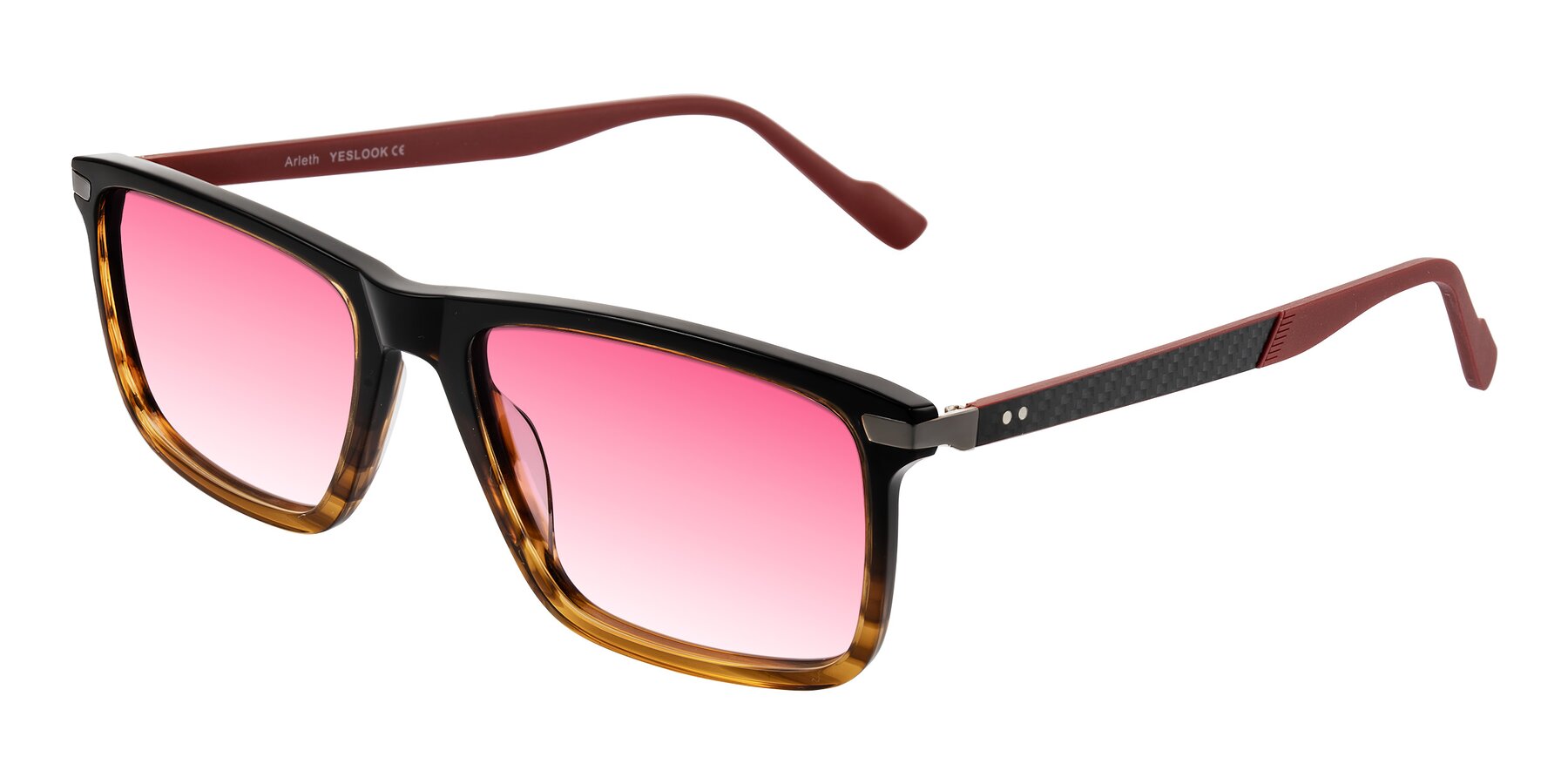 Angle of Arleth in Gradient Brown Striped/Red with Pink Gradient Lenses