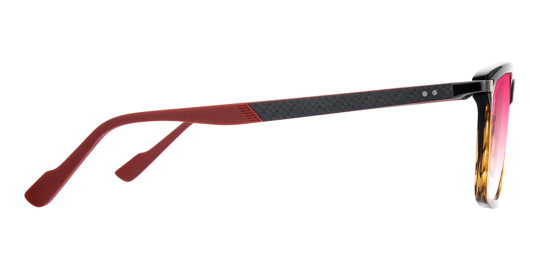 Side of Arleth in Gradient Brown Striped/Red with Pink Gradient Lenses