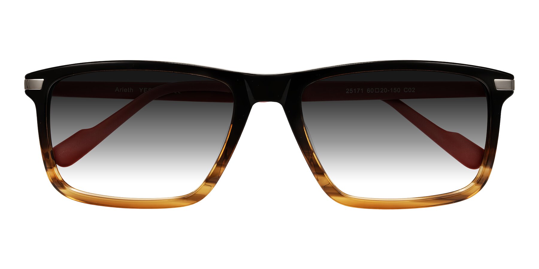 Folded Front of Arleth in Gradient Brown Striped/Red with Gray Gradient Lenses