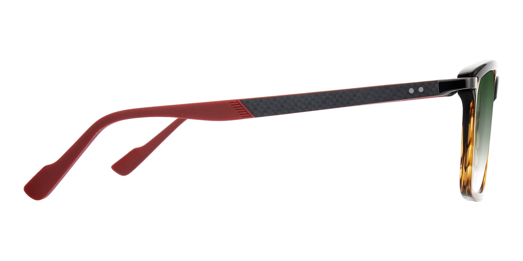 Side of Arleth in Gradient Brown Striped/Red with Green Gradient Lenses