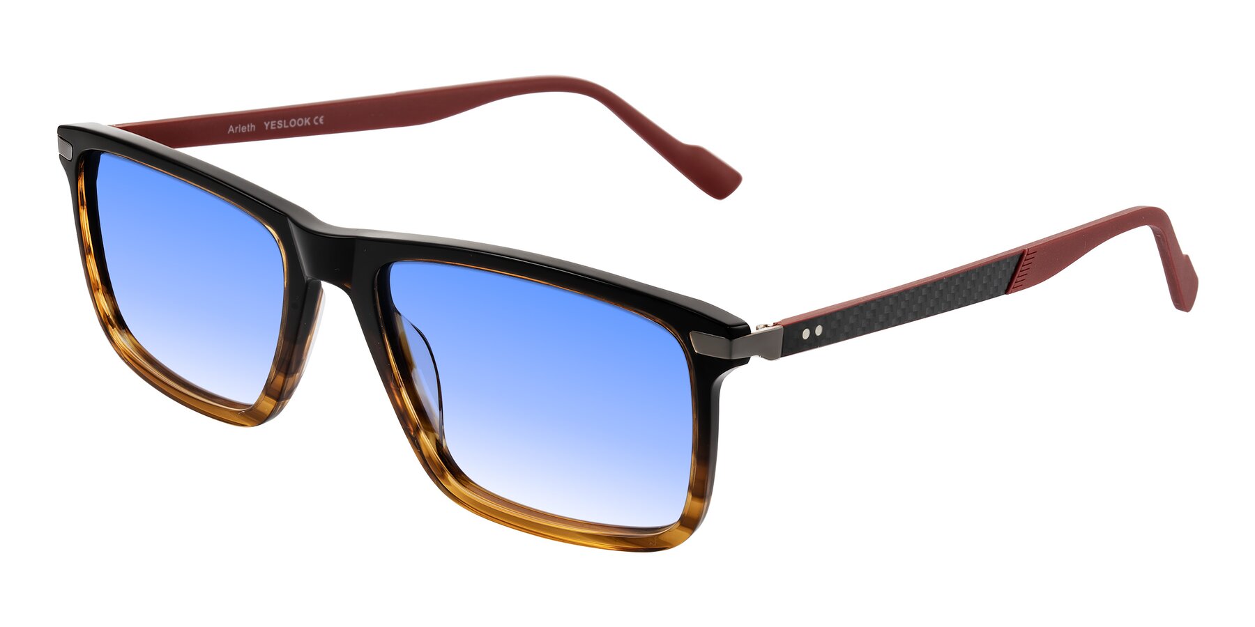 Angle of Arleth in Gradient Brown Striped/Red with Blue Gradient Lenses