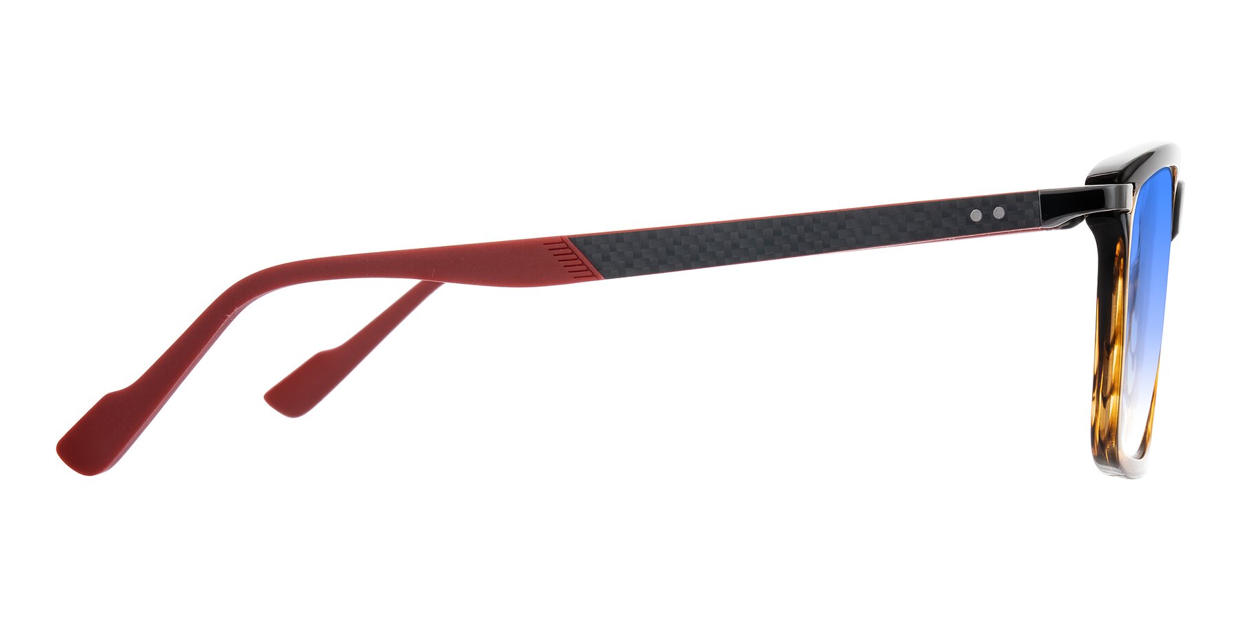 Side of Arleth in Gradient Brown Striped/Red with Blue Gradient Lenses