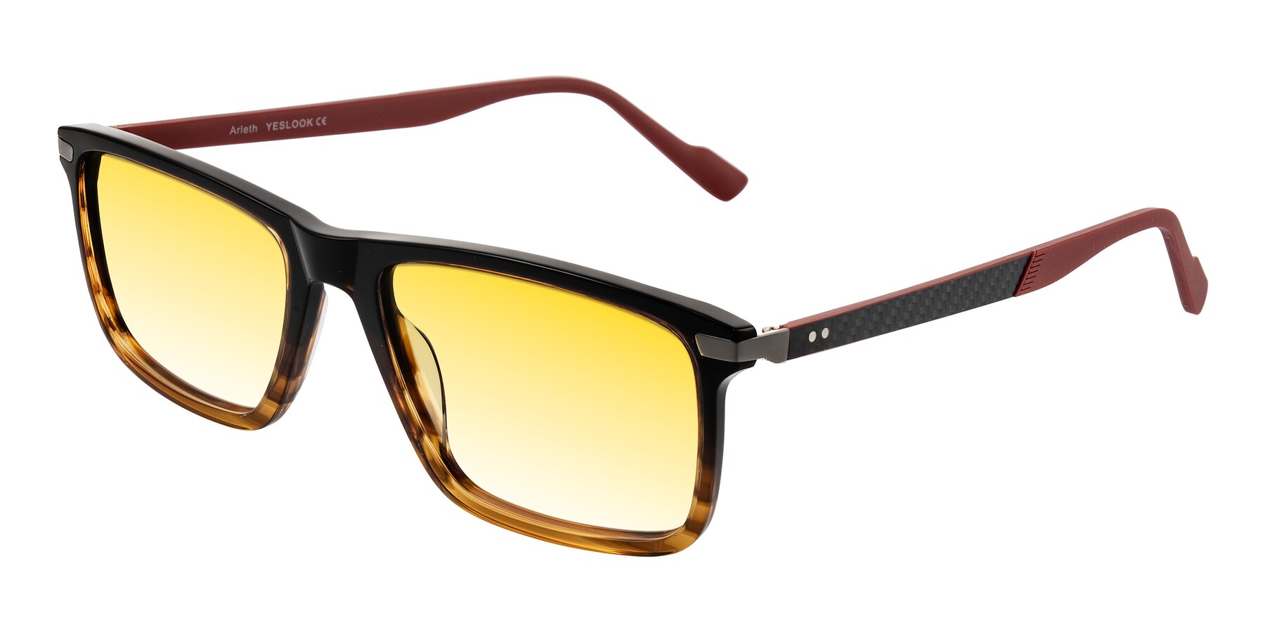 Angle of Arleth in Gradient Brown Striped/Red with Yellow Gradient Lenses