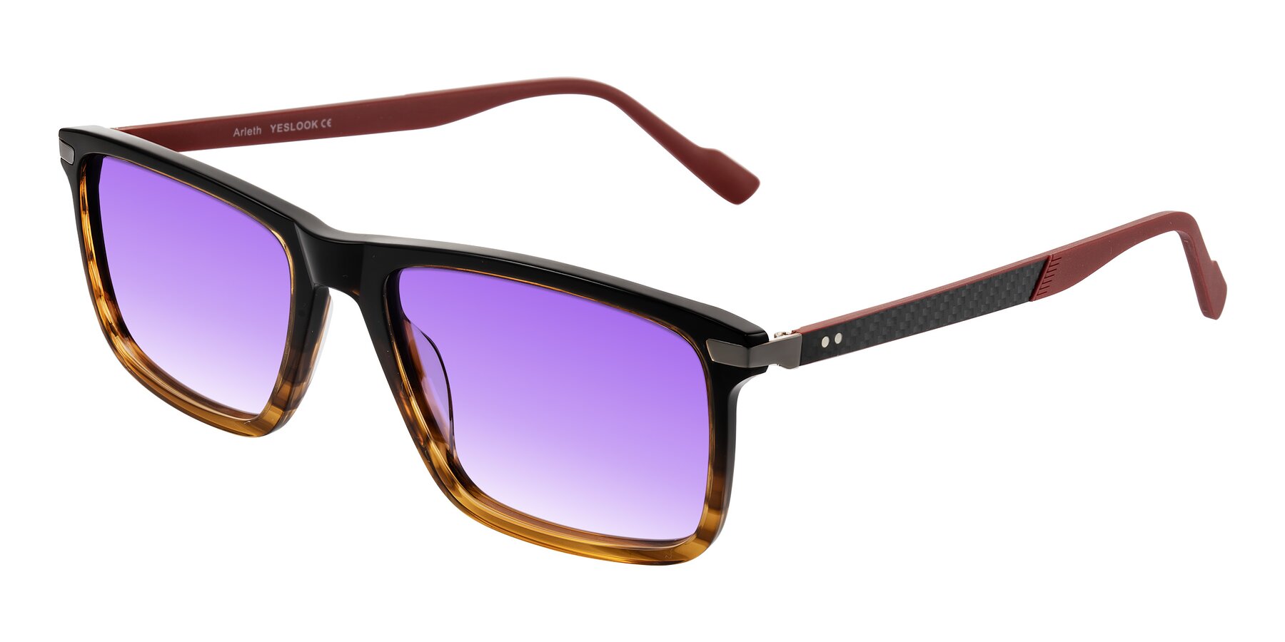 Angle of Arleth in Gradient Brown Striped/Red with Purple Gradient Lenses