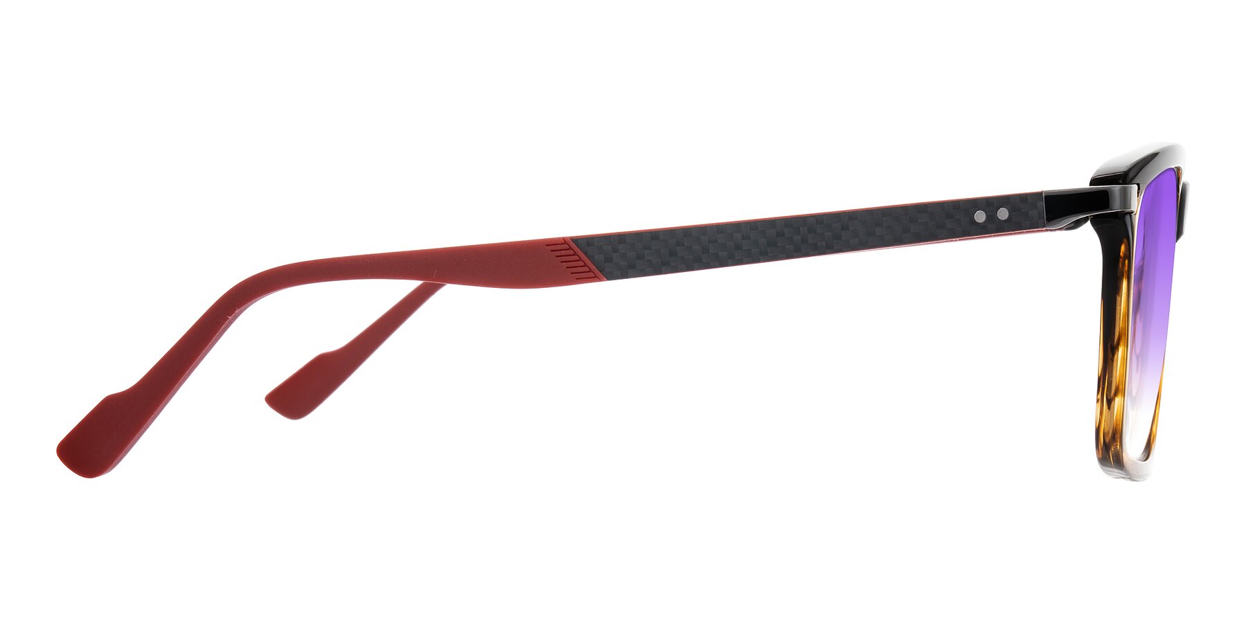 Side of Arleth in Gradient Brown Striped/Red with Purple Gradient Lenses