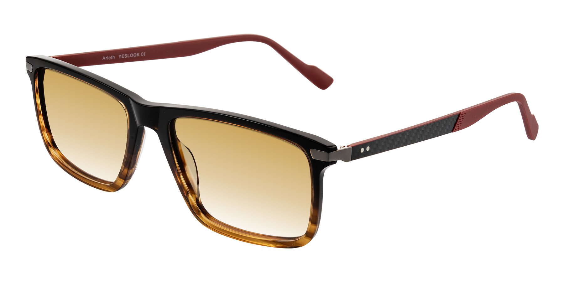 Angle of Arleth in Gradient Brown Striped/Red with Champagne Gradient Lenses