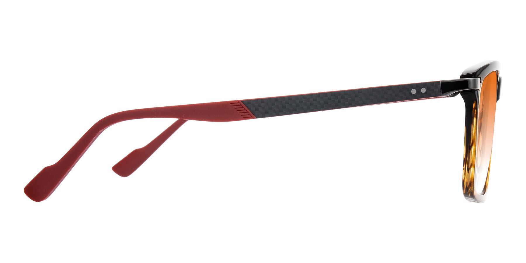 Side of Arleth in Gradient Brown Striped/Red with Orange Gradient Lenses