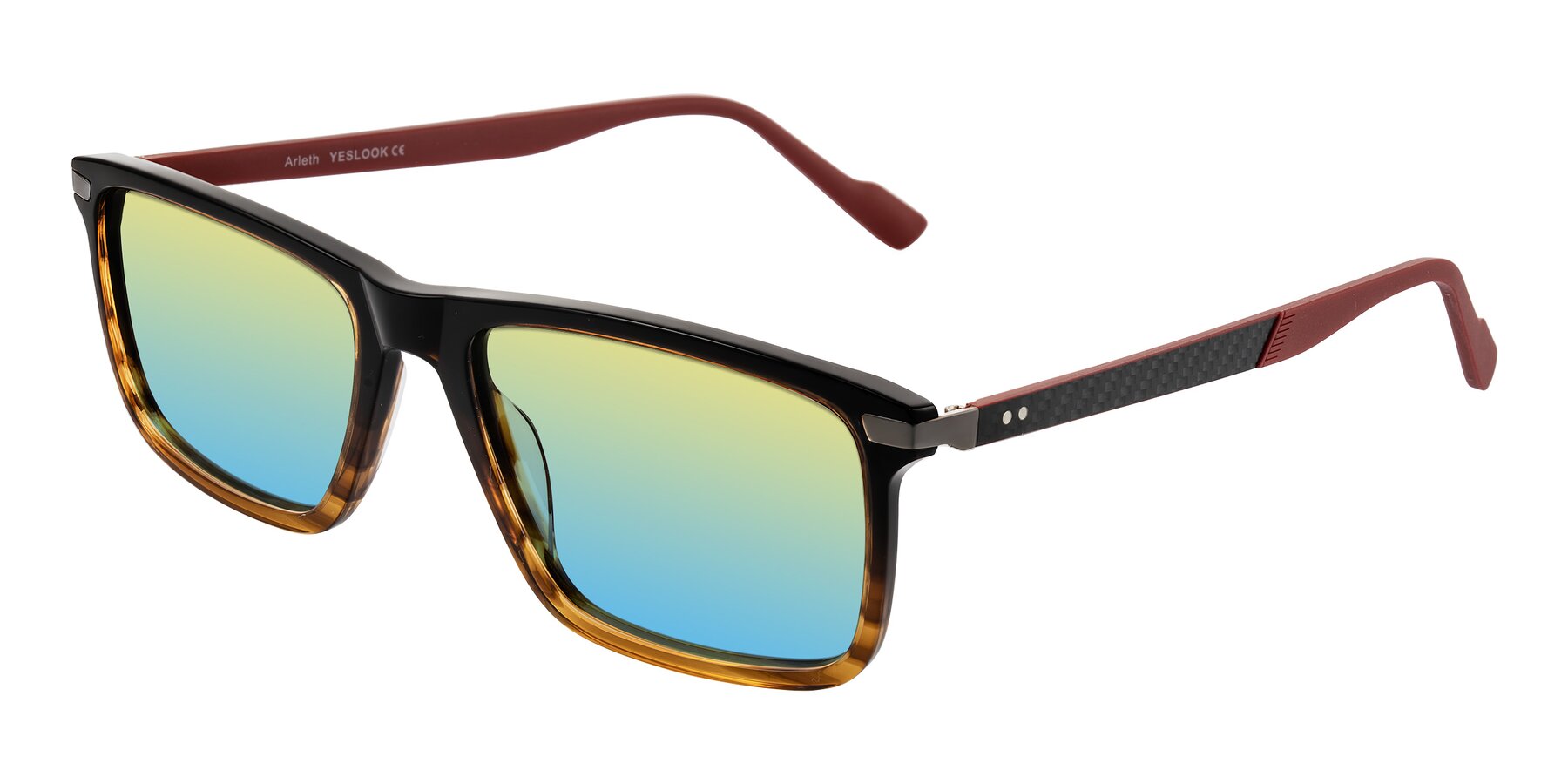 Angle of Arleth in Gradient Brown Striped/Red with Yellow / Blue Gradient Lenses