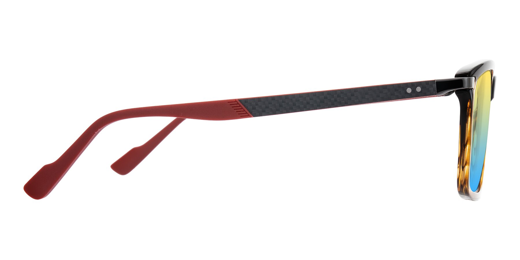 Side of Arleth in Gradient Brown Striped/Red with Yellow / Blue Gradient Lenses