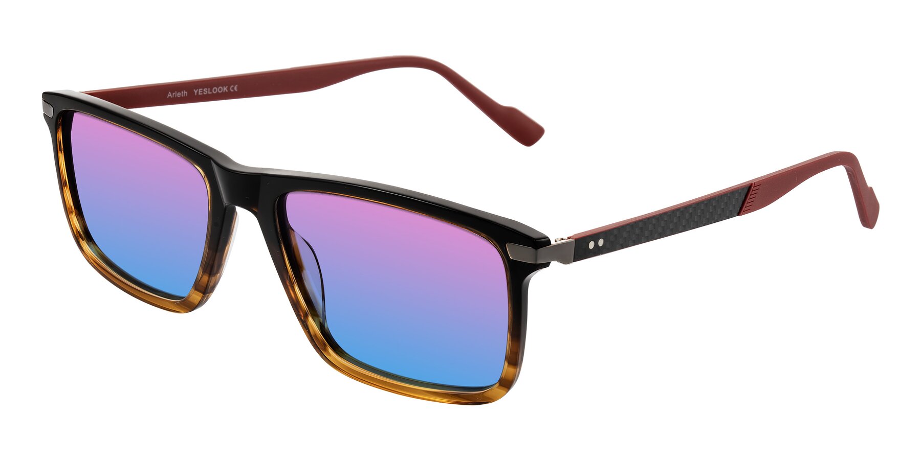 Angle of Arleth in Gradient Brown Striped/Red with Pink / Blue Gradient Lenses
